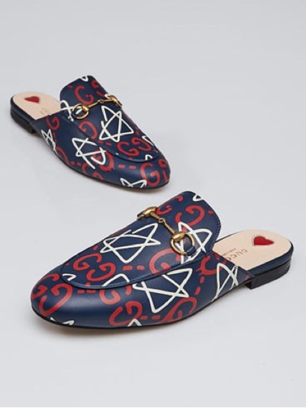 Gucci Navy Blue Leather Apollo Star Princetown Mule Flats